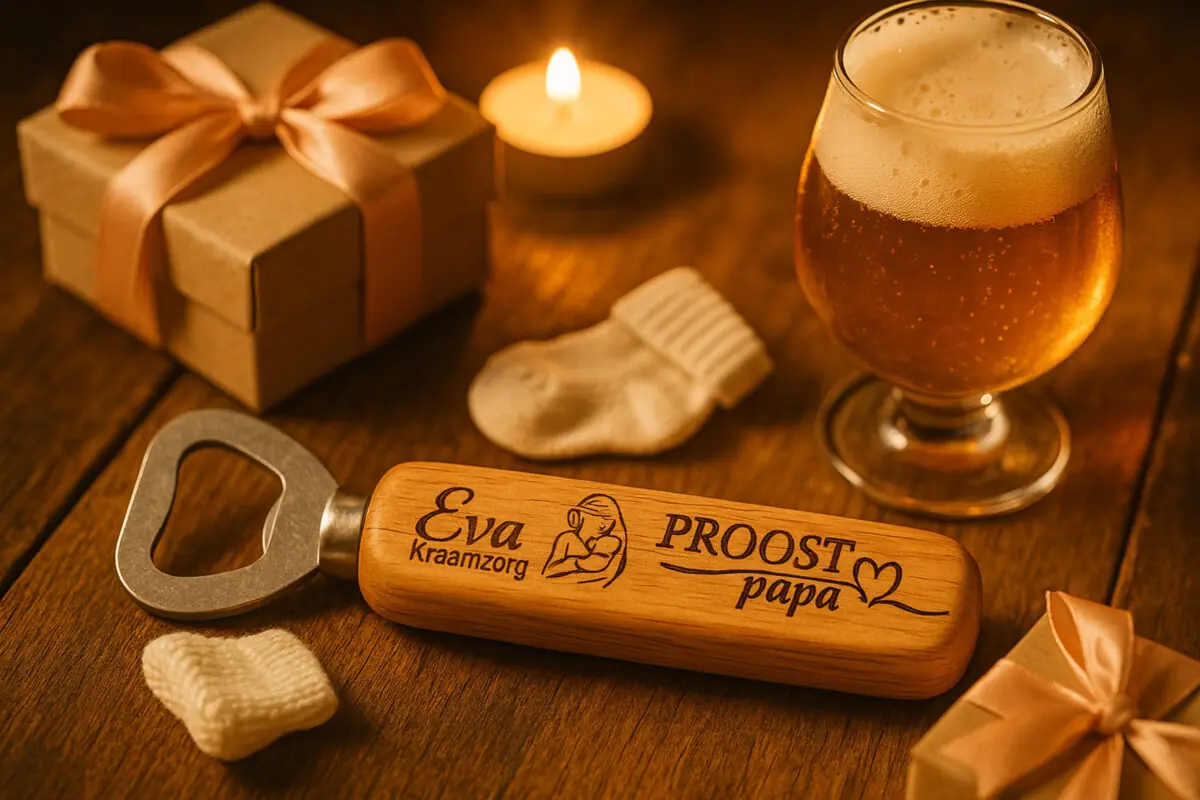 De Meesterbrander houten flesopeners met gravure, overzicht van 10 varianten met grappige teksten, houten bieropener als cadeau of relatiegeschenk, personaliseerbaar met tekst of logo.