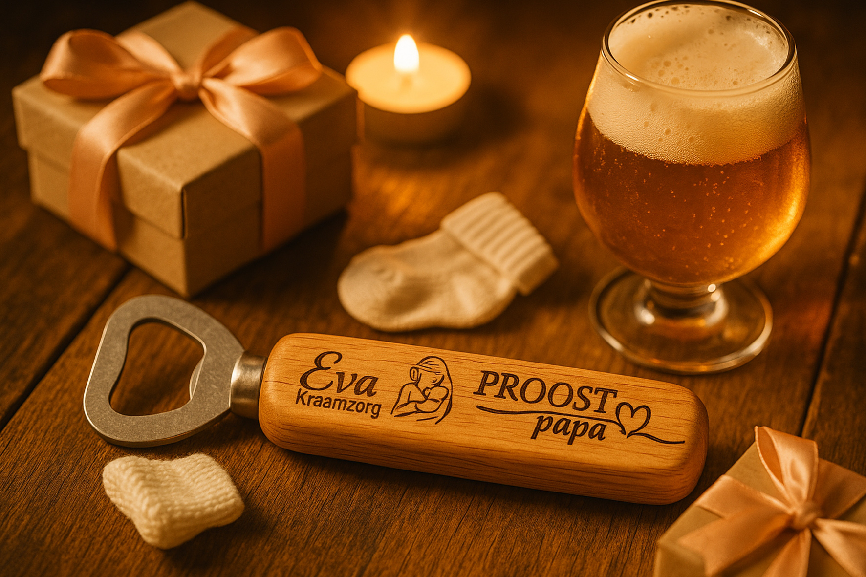De Meesterbrander houten flesopeners met gravure, overzicht van 10 varianten met grappige teksten, houten bieropener als cadeau of relatiegeschenk, personaliseerbaar met tekst of logo.