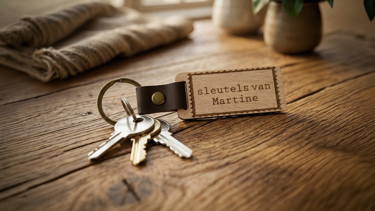 Stoere houten sleutelhanger met persoonlijke gravure. Perfect als cadeau of voor je eigen sleutelbos. Handgemaakt op de Veluwe door De Meesterbrander.