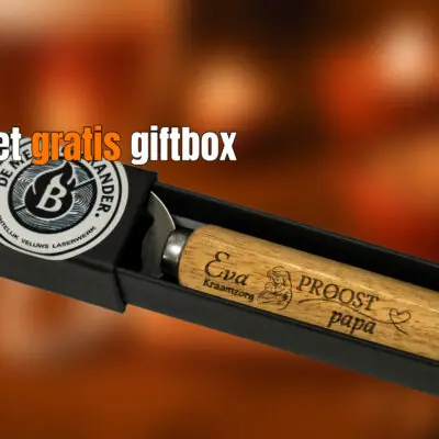 Officieel Houten flessenopener met gravure en gratis Meesterbrander giftbox