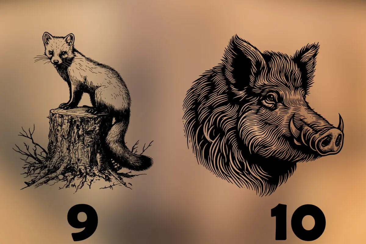 Acacia Decoratieplank Veluwe Wildlife Edition met lasergravure van een Veluws dier. Sfeervolle foto met warme avondgloed en natuurlijke decoratie.