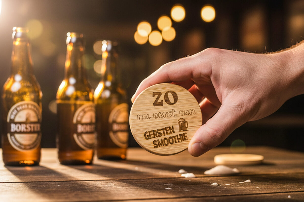 Houten bieropener met gravure – Persoonlijk cadeau | De Meesterbrander Ronde houten flessenopener