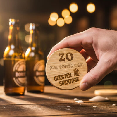 Houten bieropener met gravure – Persoonlijk cadeau | De Meesterbrander Ronde houten flessenopener