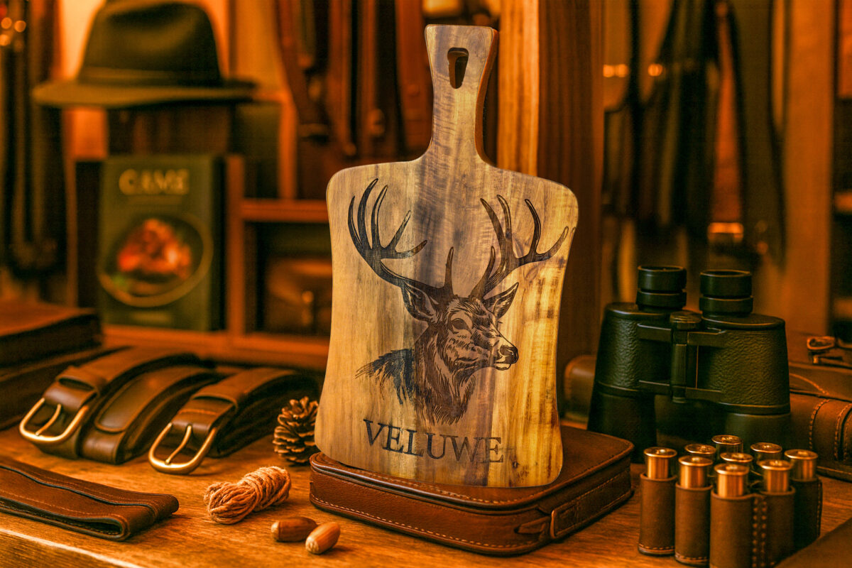 Decoratieplank Veluwe Wildlife โ Acacia Hout met Wildgravure hertโ 36x22cm De Brandmeester Decoratieplank Jacht ยท Veluwe Wildlife Edition