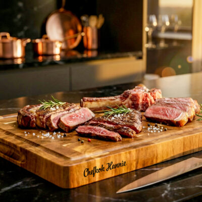 Luxe end-grain snijplank van acaciahout in De Brandmeester-stijl. Ambachtelijk handgemaakt, duurzaam, met subtiele zijgravure en verzonken handgreep en sapgroef End-grain snijplank met handgreep en vochtgroef. Warme houtnerf, ambachtelijke afwerking, subtiele zijgravure – gefotografeerd in Meesterbrander-stijl.