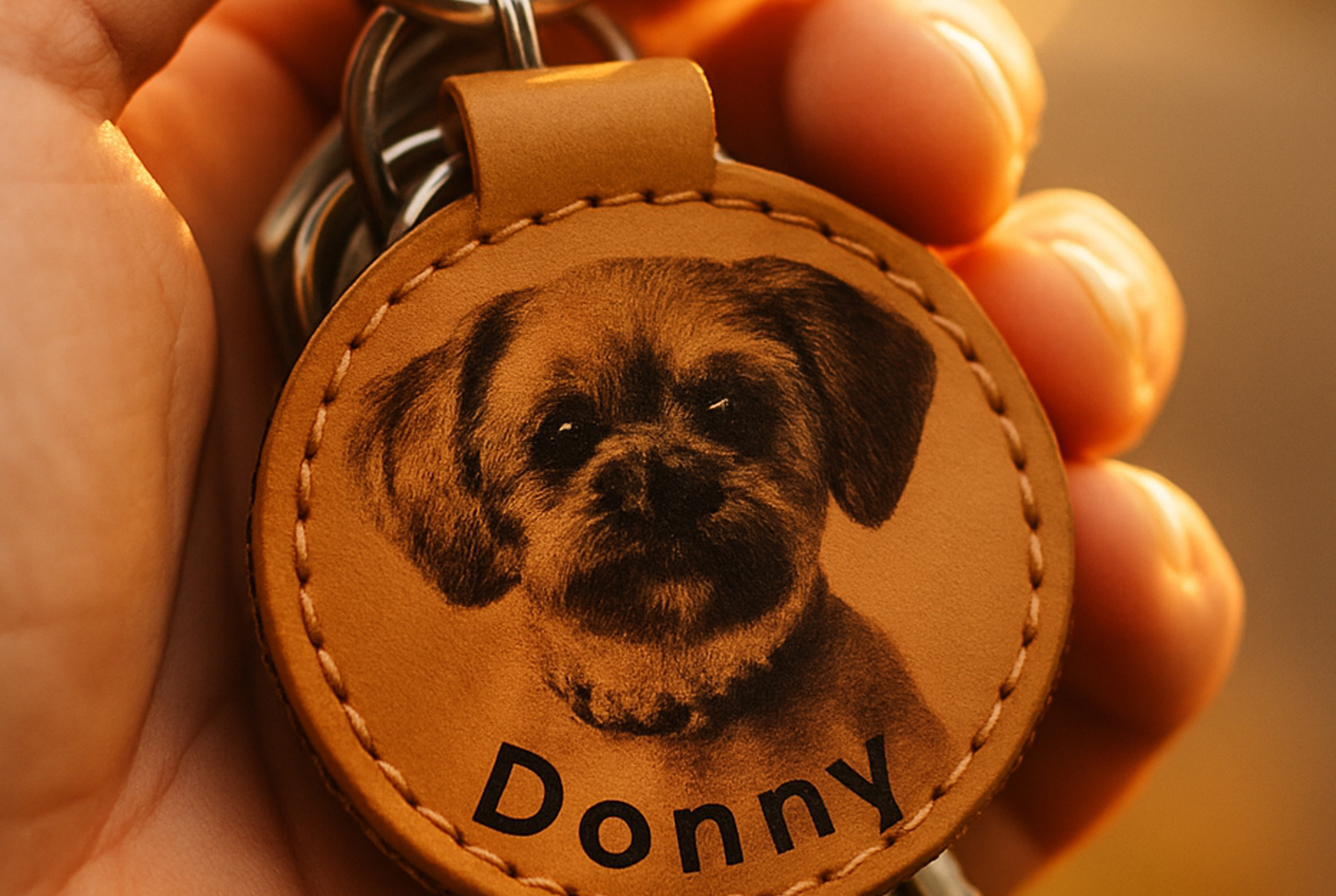 hand2 Hondenportret Lederen Sleutelhanger