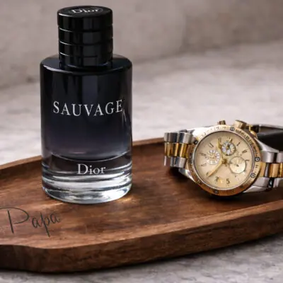 Houten schaaltje met horloge en parfum, stijlvol opbergschaaltje voor dagelijkse spullen