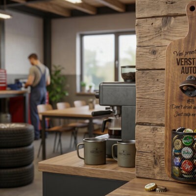 Elite wand bieropener van Acaciahout en opvangmandje. Met gratis gravering
