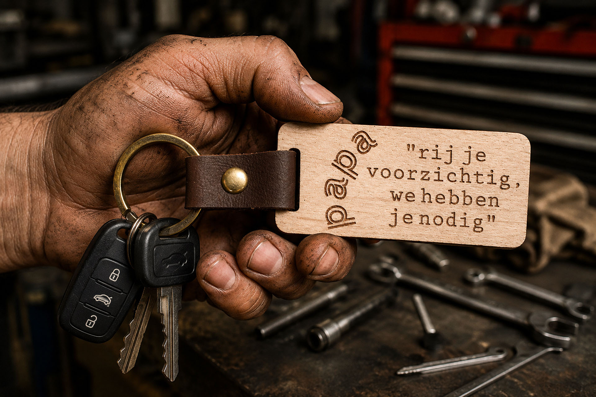 Sleutelhanger Papa met de namen van de kinderen