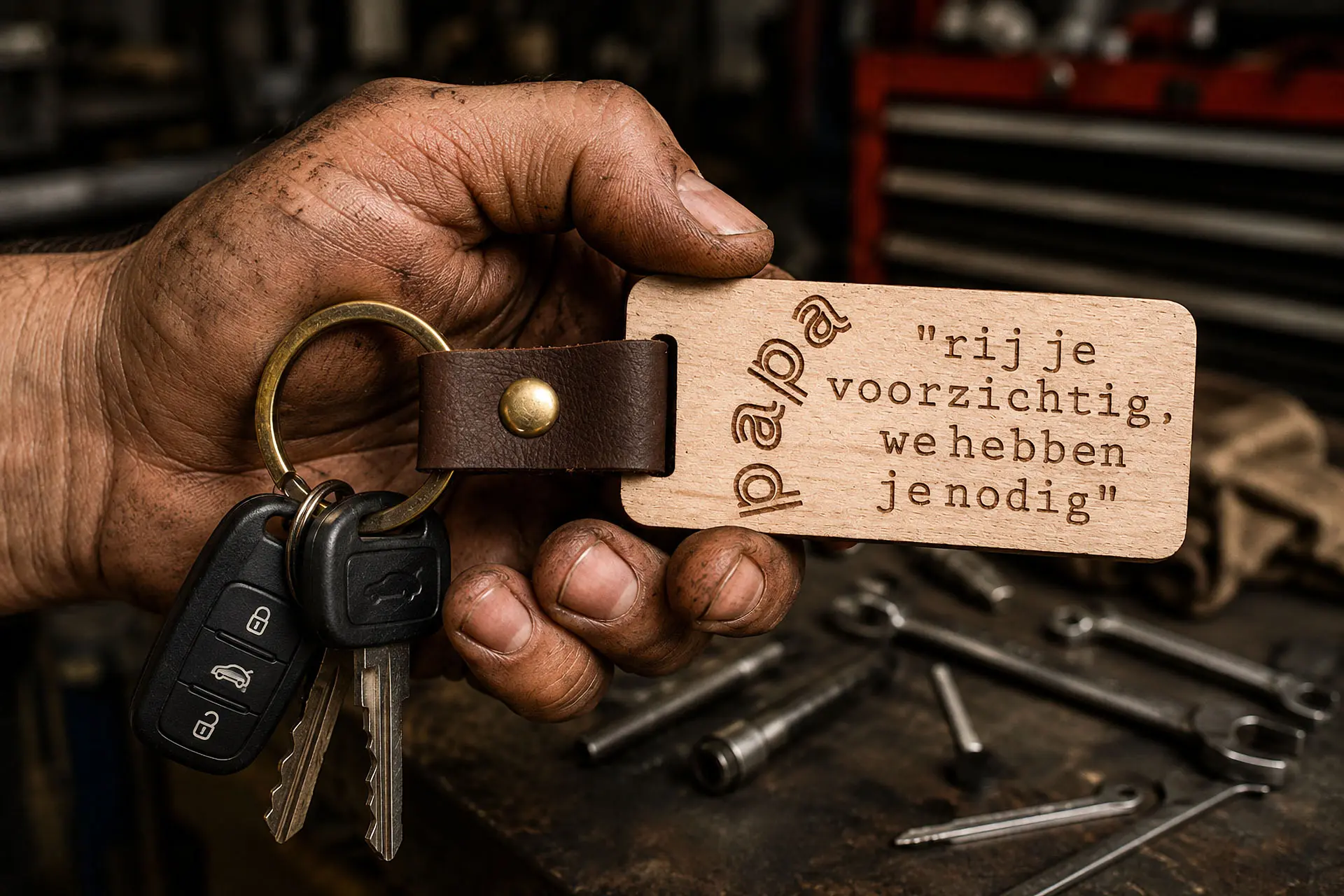 Sleutelhanger Papa met de namen van de kinderen